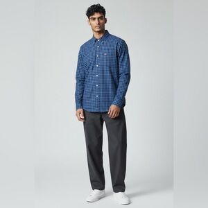 Hollister Shirt Men’s Large Blue Plaid Long Sleeve Button Down 100% Cotton